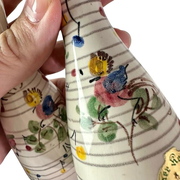 VTG Set 2 Ulmer Keramik German Hand Painted Porcelain Musical Notes & Bird Vases - Picture 4 of 9